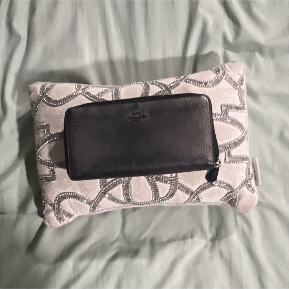 Coach Women’s Black Logo Zip-Around Wallet w/ Card Slots, Coin Pocket, Bills